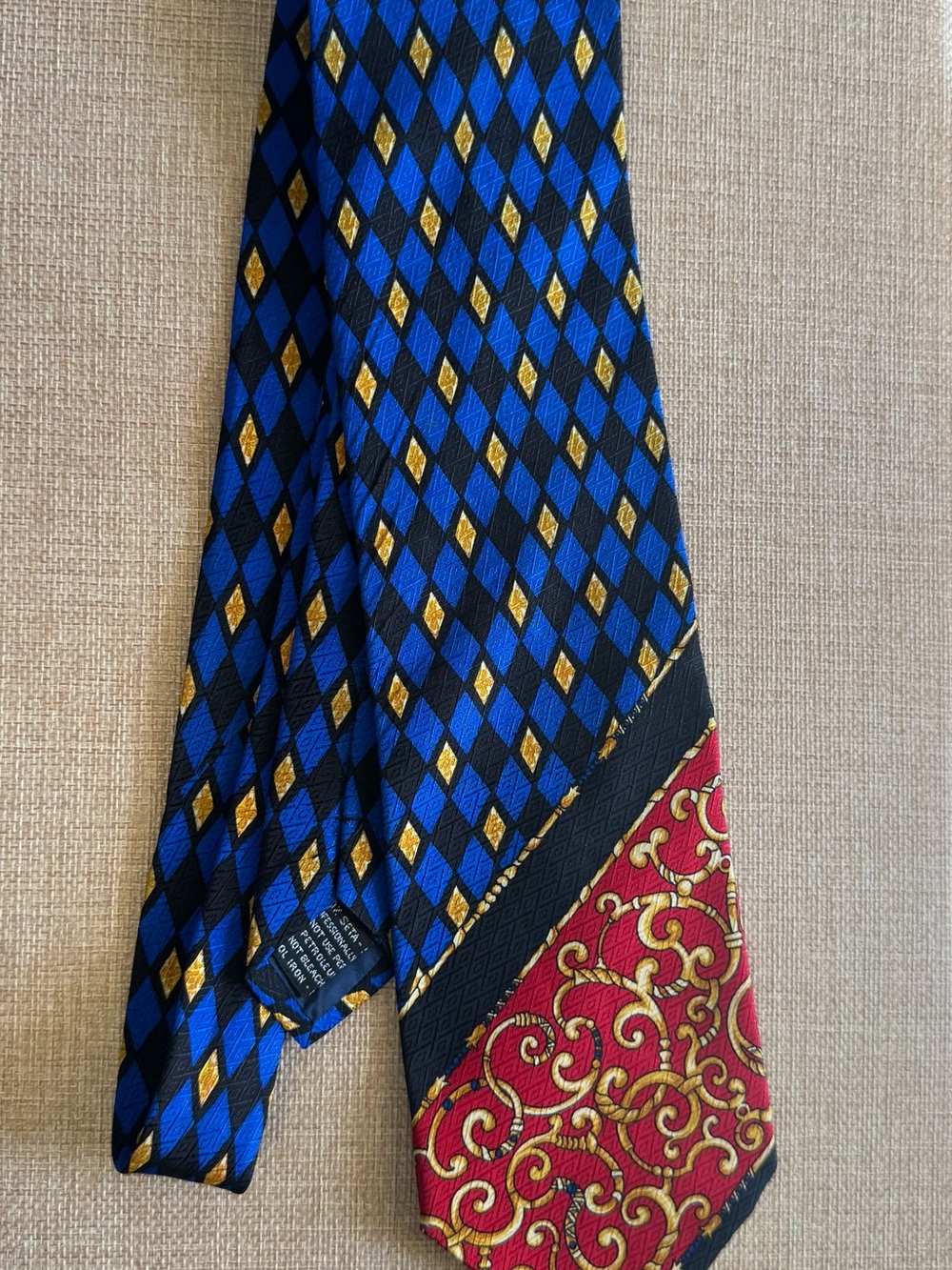 Vintage V2 Versace Silk Tie Blue Black Diamond Gold Baroque Rope Made In Italy